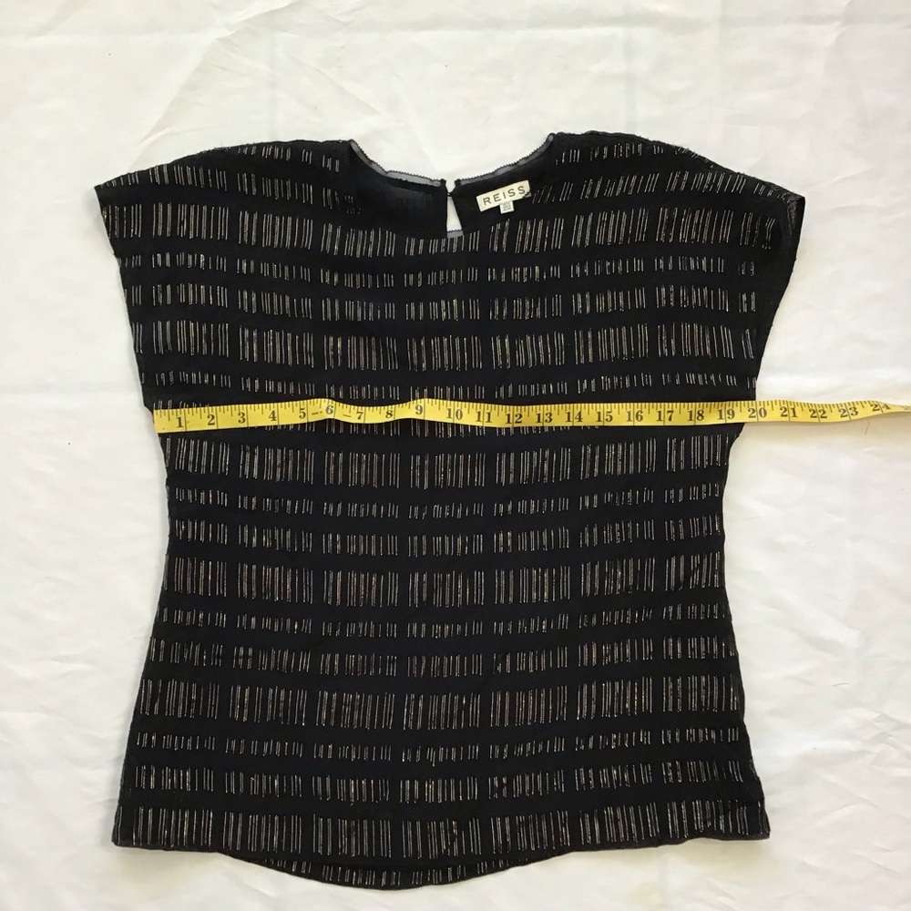 Reiss Black Sheer Striped Short Sleeve Blouse - Picture 6 of 8